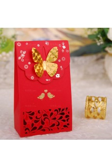 Personalized Red Color Gold Butterfly Wedding Favor Boxes (12 Pieces/Set)