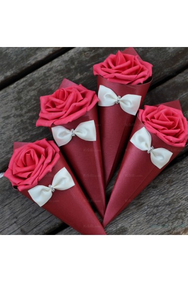 Red Color Bowkont Wedding Favor Boxes (12 Pieces/Set)