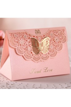 Pink Color Personalized Card Paper Wedding Favor Boxes (12 Pieces/Set)
