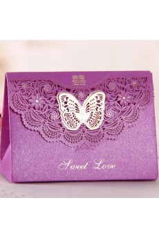 Purple Color Card Paper Wedding Favor Boxes (12 Pieces/Set)