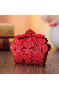 Red Color Personalized Card Paper Wedding Favor Boxes (12 Pieces/Set)