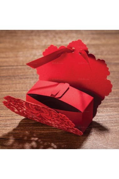 Red Color Personalized Card Paper Wedding Favor Boxes (12 Pieces/Set)