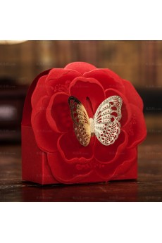 Red Color Exquisite Card Paper Wedding Favor Boxes (12 Pieces/Set)