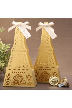Hollow Tower Gold Color Exquisite Card Paper Wedding Favor Boxes (12 Pieces/Set)