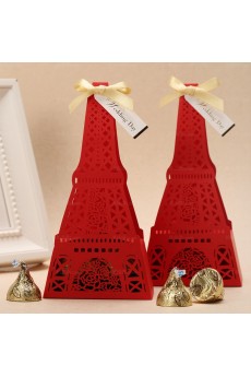 Hollow Tower Red Color Card Paper Wedding Favor Boxes (12 Pieces/Set)