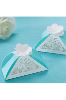 Blue Color Personalized Card Paper Wedding Favor Boxes (12 Pieces/Set)