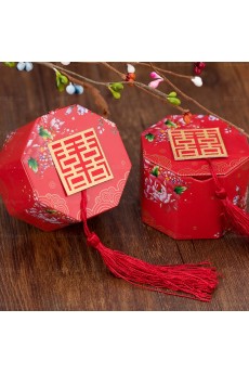 Chinese Style Tassel Red Exquisite Wedding Favor Boxes (12 Pieces/Set)
