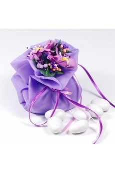 Ribbons Hand-made Flower Purple Color Wedding Favor Bags (12 Pieces/Set)