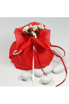 Ribbons Hand-made Flower Red Color Wedding Favor Bags (12 Pieces/Set)