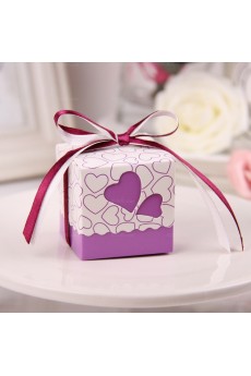 Ribbons Heart-shaped Purple Color Wedding Favor Boxes (12 Pieces/Set)
