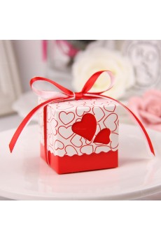 Ribbons Heart-shaped Red Color Wedding Favor Boxes (12 Pieces/Set)