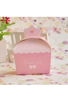 Pink Color Personalized Card Paper Wedding Favor Boxes (12 Pieces/Set)