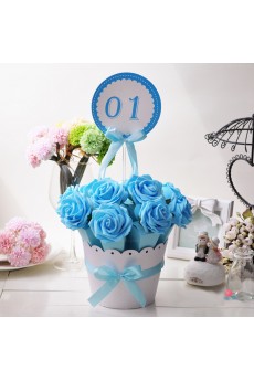 Hand-made Flower Blue Color Personalized Card Paper Wedding Favor Boxes (12 Pieces/Set)