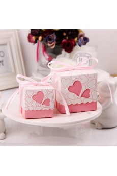 Ribbons Heart-shaped Pink Color Exquisite Wedding Favor Boxes (12 Pieces/Set)