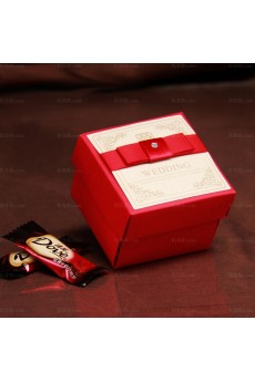 Red Color Square-shaped Wedding Favor Boxes (12 Pieces/Set)