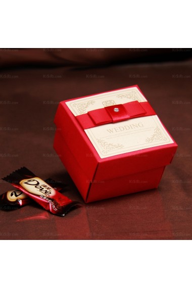 Red Color Square-shaped Wedding Favor Boxes (12 Pieces/Set)