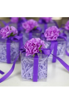 Ribbons Hand-made Purple Color Plastic Wedding Favor Boxes (12 Pieces/Set)