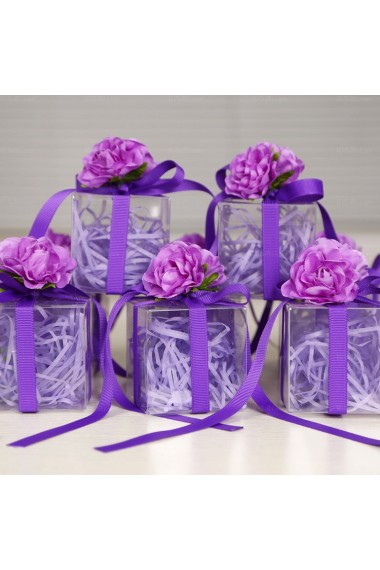 Ribbons Hand-made Purple Color Plastic Wedding Favor Boxes (12 Pieces/Set)