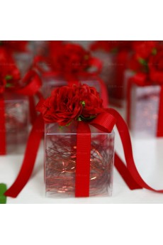 Ribbons Hand-made Red Color Exquisite Plastic Wedding Favor Boxes (12 Pieces/Set)