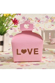Hollow Pink Color Personalized Card Paper Wedding Favor Boxes (12 Pieces/Set)
