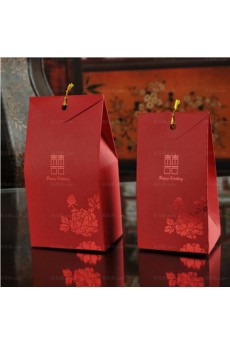 Red Color Chinese Style Metallic Twist Tie Wire Wedding Favor Boxes (12 Pieces/Set)