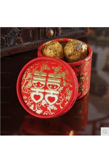 Red Color Chinese Style Round-shaped Wedding Favor Boxes (12 Pieces/Set)