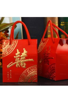 Red Color Chinese Style Rectangle Wedding Favor Boxes (12 Pieces/Set)