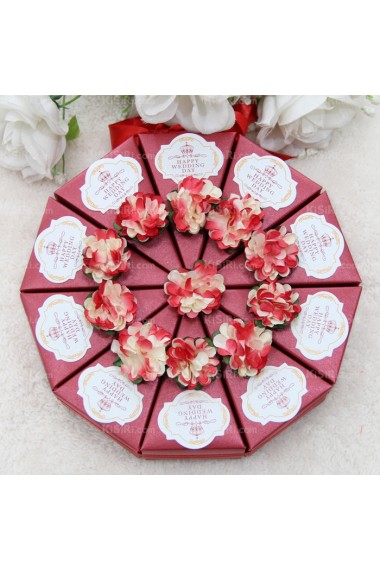 Elegant Red Favor Boxes Embellish Flowers for Wedding (10 Pieces/Set)