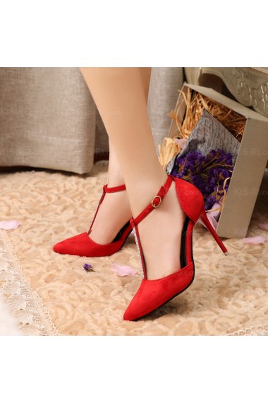 Ladies Discount Red Evening Shoes with Rhinestone (Mid Heel)