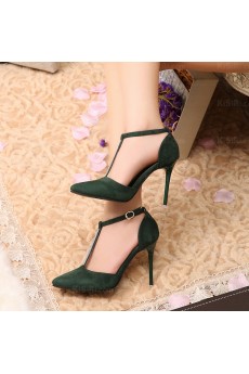 Women's Cheap Dark Green Evening Shoes with Rhinestone (Mid Heel)