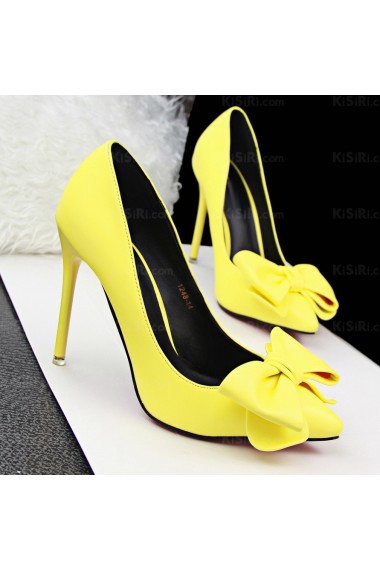 Women's Yellow Stiletto Heel Party Shoes with Bowknot (Mid Heel)