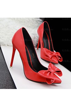 Women's Red Stiletto Heel Party Shoes with Bowknot (Mid Heel)