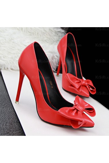 Women's Red Stiletto Heel Party Shoes with Bowknot (Mid Heel)
