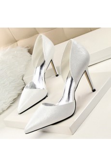 Women's White Stiletto Heel Party Shoes (Mid Heel)