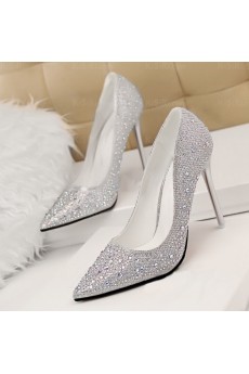 Women's Silver Stiletto Heel Party Shoes with Rhinestone (High Heel)