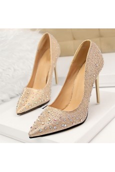 Women's Gold Stiletto Heel Party Shoes with Rhinestone (High Heel)