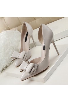 Women's Grey Stiletto Heel Party Shoes with Bowknot (High Heel)