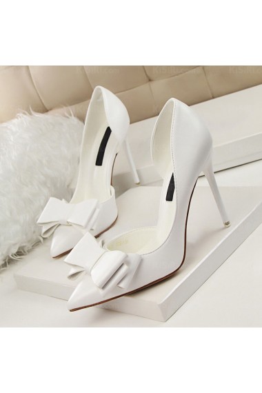 Women's White Stiletto Heel Party Shoes with Bowknot (High Heel)
