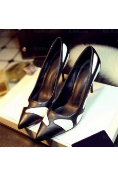 Women's Black White Stiletto Heel Party Shoes (Mid Heel)