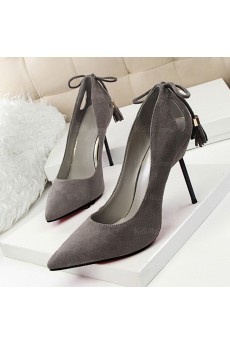 Women's Dark Grey Stiletto Heel Evening Shoes with Tassel (Mid Heel)