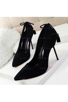 Women's Fashion Black Stiletto Heel Evening Shoes with Tassel (Mid Heel)