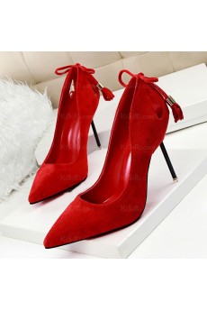 Women's Red Stiletto Heel Evening Shoes with Tassel (Mid Heel)