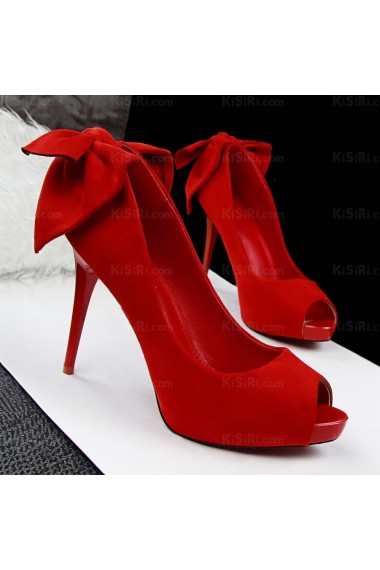 Women's Fashion Red Peep Toe Stiletto Heel Evening Shoes with Bowknot (High Heel)