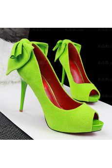 Women's Green Peep Toe Stiletto Heel Evening Shoes with Bowknot (High Heel)