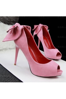 Women's Fashion Pink Peep Toe Stiletto Heel Evening Shoes with Bowknot (High Heel)