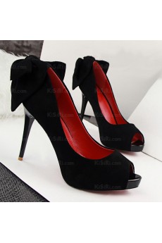 Women's Fashion Black Peep Toe Stiletto Heel Evening Shoes with Bowknot (High Heel)