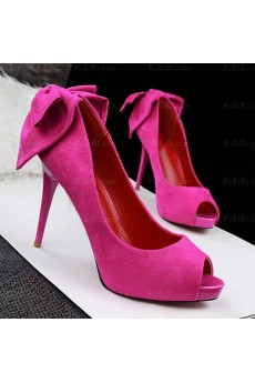 Women's Rose Red Peep Toe Stiletto Heel Evening Shoes with Bowknot (High Heel)