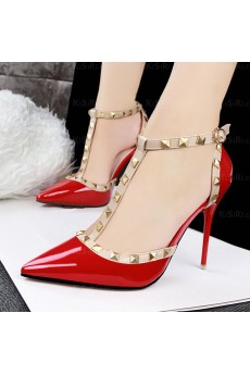 Women's Red Pointed Toe Stiletto Heel Evening Shoes with Rivet (High Heel)