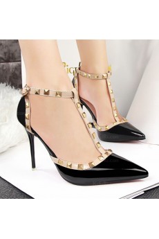 Fashion Black Stiletto Heel Prom Shoes with Rivet (High Heel)
