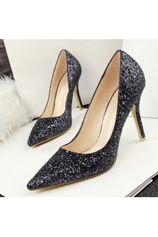 Fashion Black Stiletto Heel Prom Shoes with Sequins (High Heel)